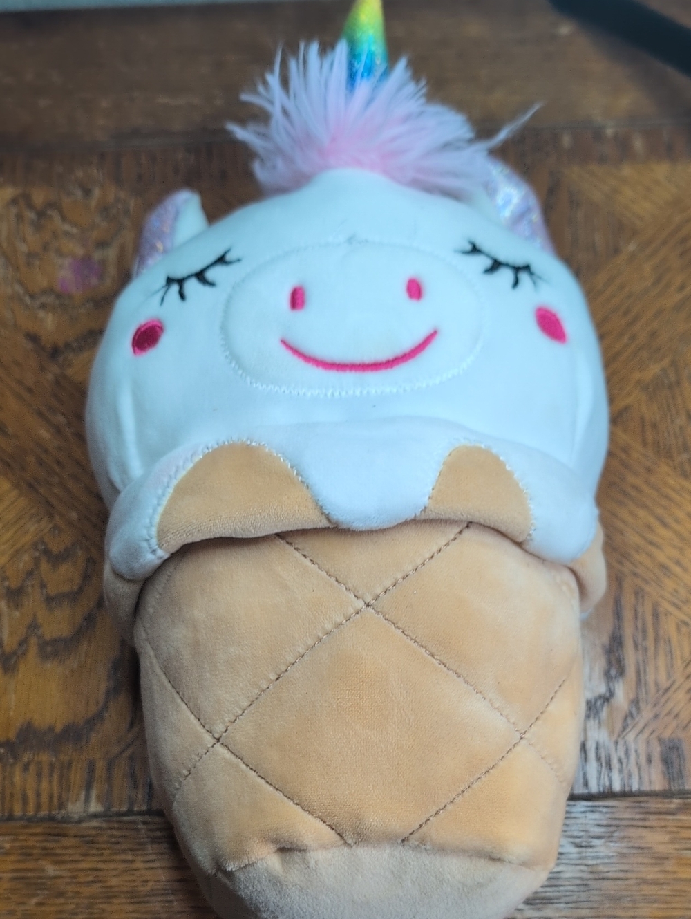Unicorn Ice Cream Plush Squish - White & Tan, Rainbow Horn